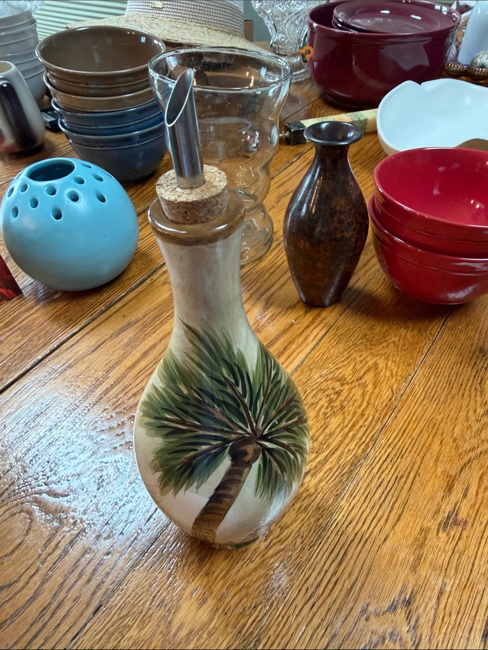 Tabletops Lifestyles oil cruet and stopper in Kona pattern.  Discontinued.